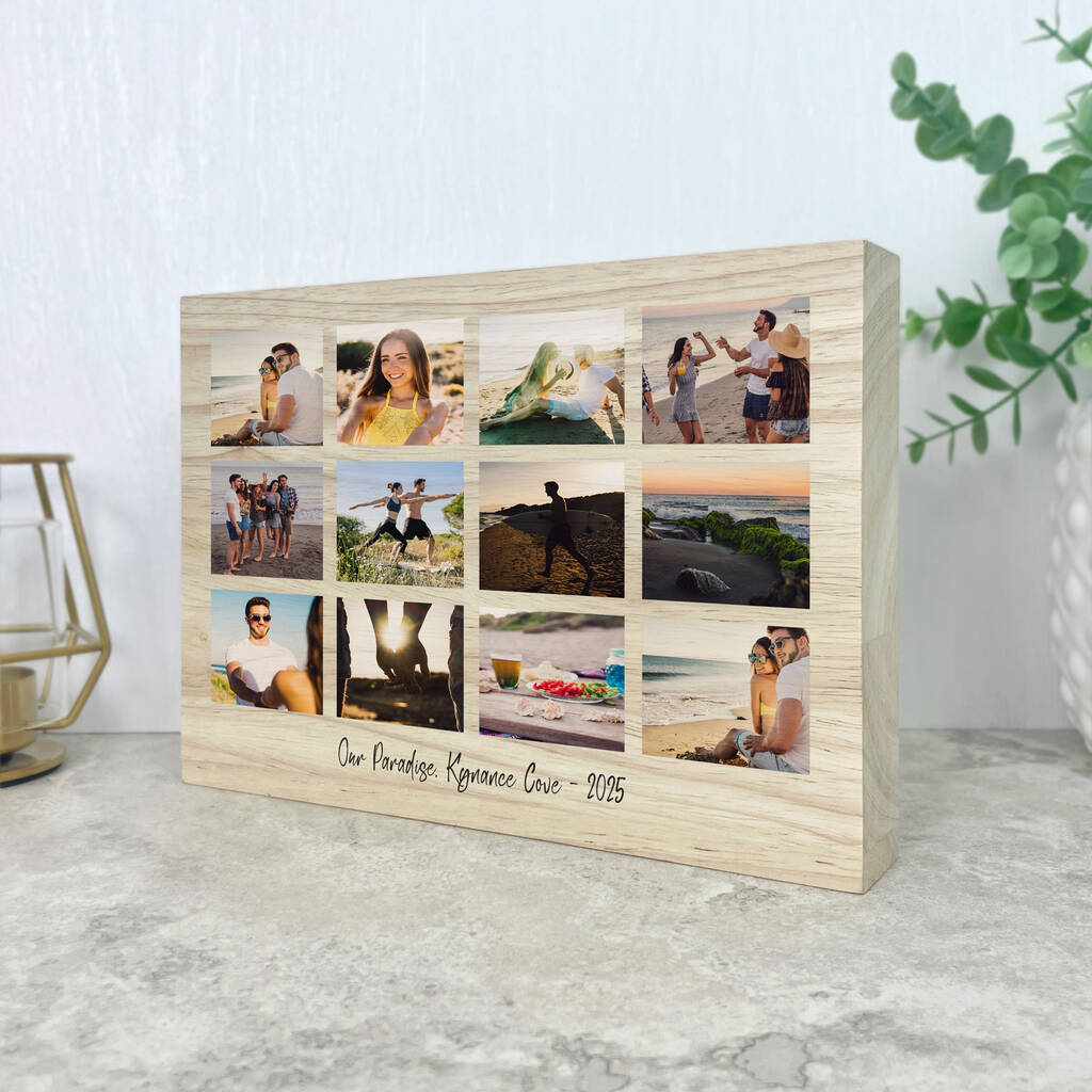 Personalised Freestanding Twelve Photo Giant Wooden Block 15cm X 21cm Landscape, 1 of 5