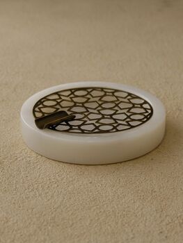 White Marble Ashtray With Laser Cut Brass Lid, 3 of 6