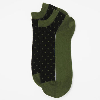 Oxford Stripe Mustard And Polka Khaki Men's Trainer Socks, 7 of 8