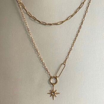 18k Plated Double Layer Star Burst Pendant Necklace, 2 of 4