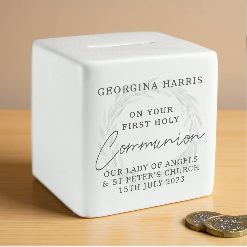 Personalised First Holy Communion Wreath Money Box, 1 of 7