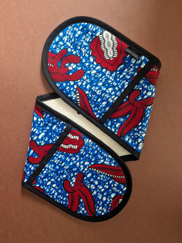 African Print Oven Gloves | Red Blue Dope Print, 2 of 3