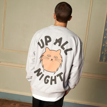 Up All Night Men's Cat Slogan Sweatshirt, 4 of 6