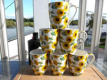 Set Of Six China Aspen Mugs In Sunflower Design, 3 of 8