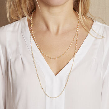 Gold Plated Pearl Rosary Long Necklace, 4 of 8