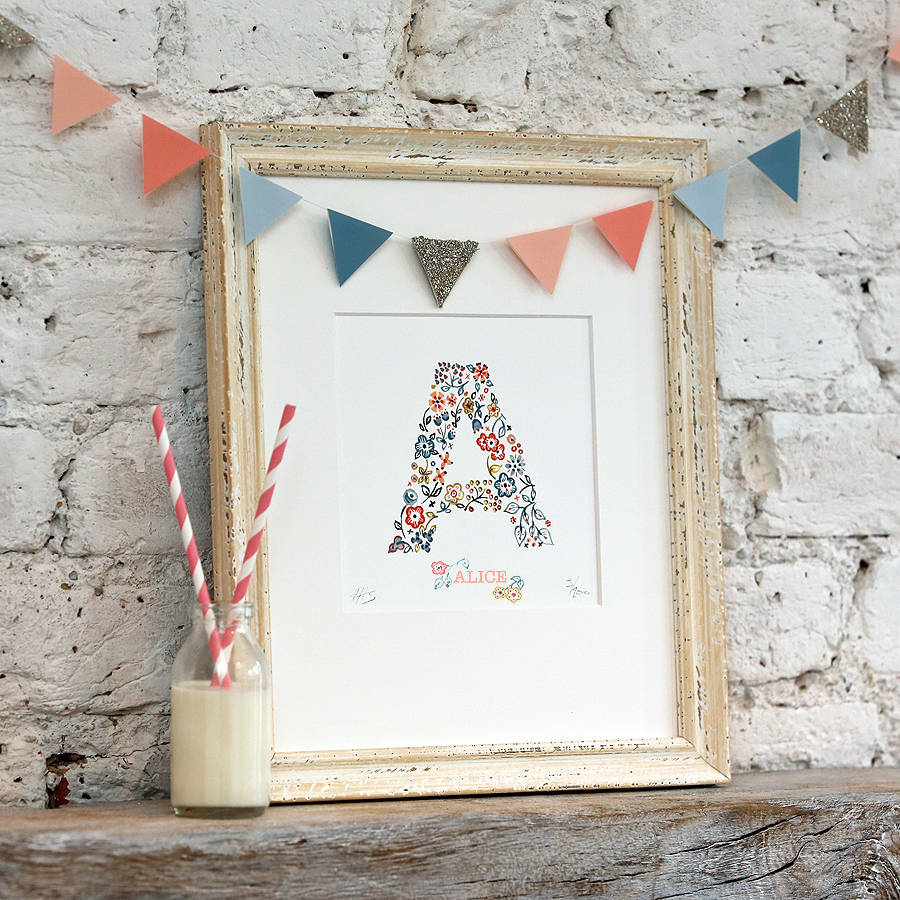 Personalised Floral Initial Letter Name Print, 1 of 10