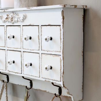 Whitewash Wall Shelf With Drawers And Hooks, 3 of 3