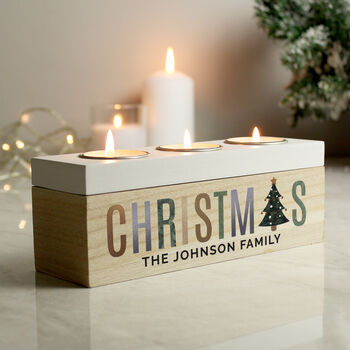 Personalised Christmas Tree Triple Tealight Holder Box, 3 of 4