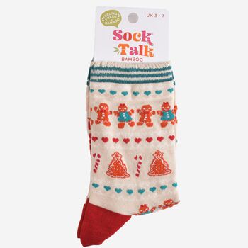 Women's Bamboo Socks Gingerbread Fair Isle, 5 of 5