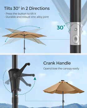 270cm Garden Parasol Umbrella 32 Solar Powered LED Light, 8 of 12