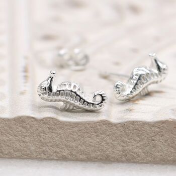 Sterling Silver Seahorse Stud Earrings, 4 of 8