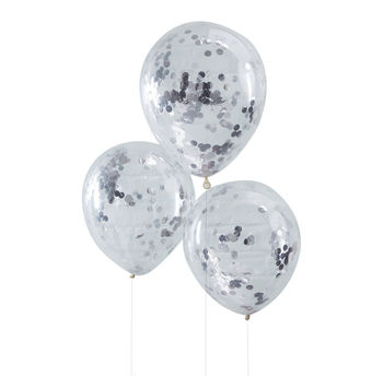 Pack Of Five Silver Confetti Filled Party Balloons, 4 of 4