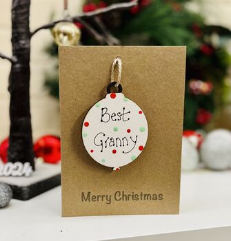 Personalised Granny Christmas Card Bauble Decoration, 4 of 4