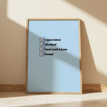 Customisable Worldwide Cigarettes And Alcohol Oasis Print Blue / Oasis Live 25 Wall Art / Oasis UK And Dublin Tour Memorabilia / Oasis Print, 3 of 4