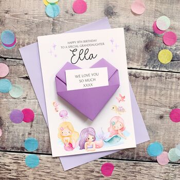 Personalised Origami Birthday Card – Mermaid Design For Daughter, Niece Or Granddaughter, 3 of 9
