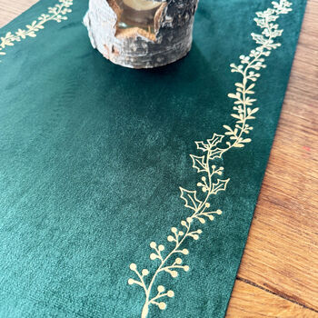 Gold And Green Velvet Christmas Table Runner 3m, 3 of 3