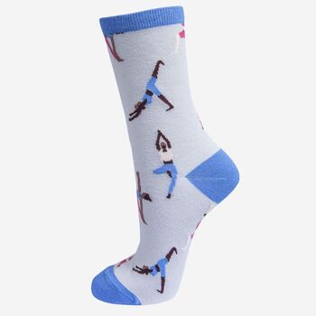 Women's Bamboo Socks Grey Blue Yoga, 2 of 3