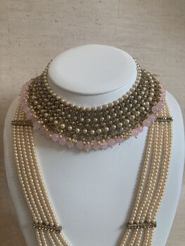 Indian Antique Pink Gold Plated Pearl Set, 5 of 11