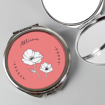 Personalised Birth Flower Round Compact Mirror, 9 of 12