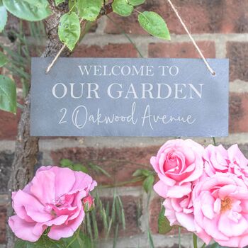 Personalised Family Welcome To Our Garden Slate Sign, 2 of 4