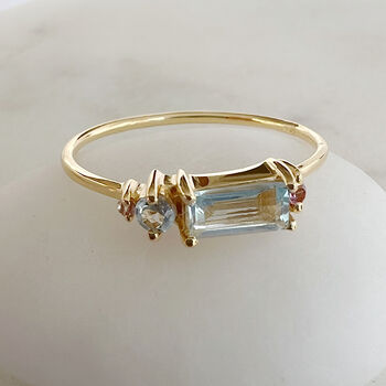 Luella Asymmetrical Blue Topaz And Tourmaline Ring, 5 of 7