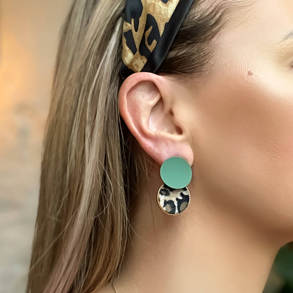 Leopard Print And Green Statement Earrings By Lime Lace