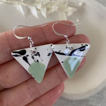 Mint Green Geometric Clay Ceramic Triangle Earrings, 8 of 10