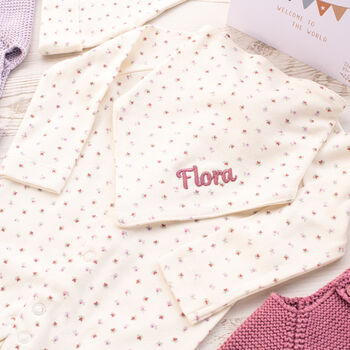 Personalised Blossom And Heart Babygrow Gift Set For Girls, 6 of 12