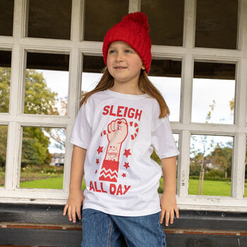 Sleigh All Day Girls' Christmas T Shirt In White, 2 of 4