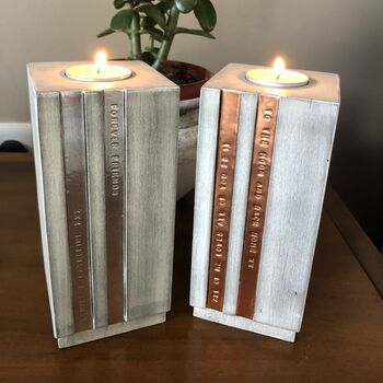 Personalised Wood And Copper Candle Holder, 7 of 11