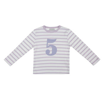 Parma Violet + White Breton Striped Number/Age T Shirt, 6 of 6