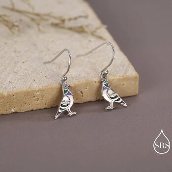 Sterling Silver Pigeon Bird Drop Hook Earrings, 2 of 10
