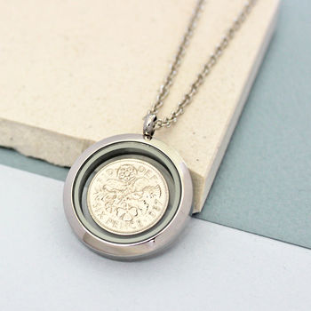 Dates 1928 To 1967 Sixpence Glass Locket Necklace, 6 of 12