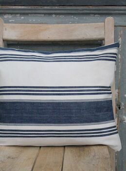 Blue And Cream Vintage Linen Scatter Cushion, 4 of 4