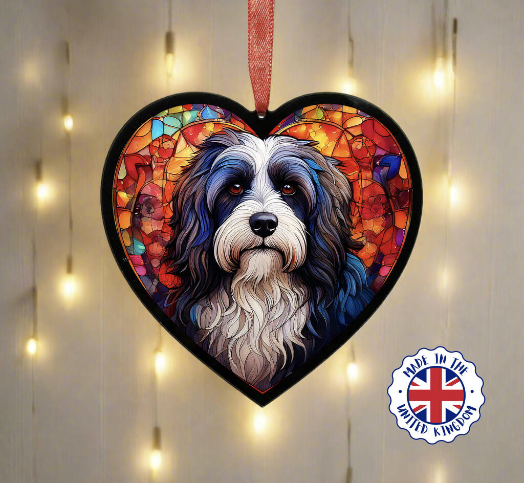Tibetan Terrier Stained Glass Effect Heart Suncatcher, 1 of 5