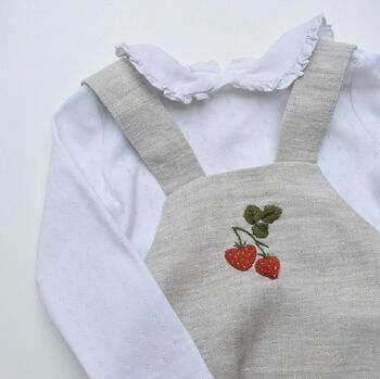 Hand Embroidered Linen Romper Stawberries, 2 of 4