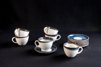 Navy Set Of Six Handmade Porcelain Tea Cup With Saucer, 6 of 11