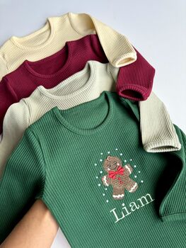 Christmas Gingerbread Man Personalised Loungewear Baby Toddler, 6 of 10