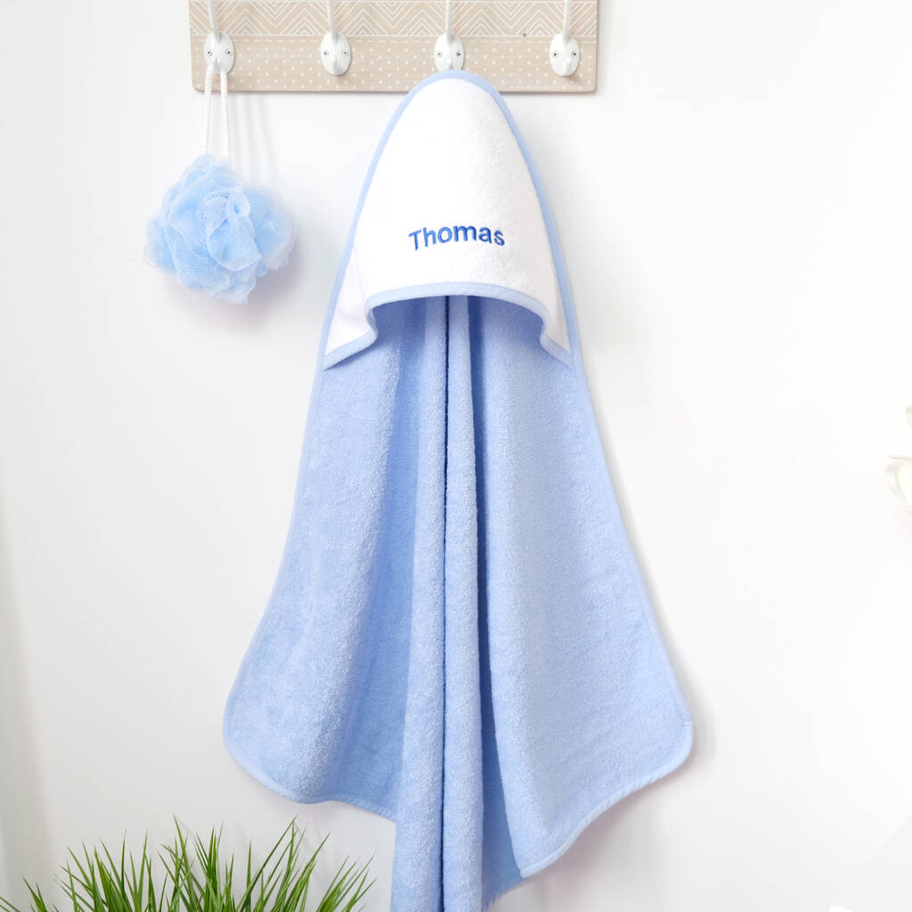 Personalised Hooded Blue Baby Towel By 1st Birthday Gifts