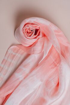 100% Mulberry Silk Scarf, Peach Marbling, 3 of 5