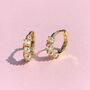 Opal Huggies / Gold Plated Mini Hoop Opal Earrings, thumbnail 3 of 4