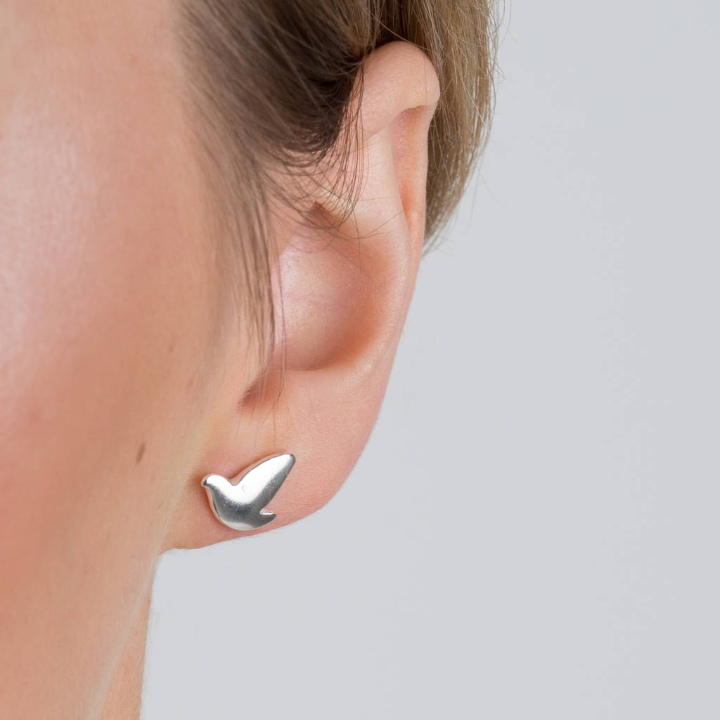 Sterling Silver Dove Stud Earrings, 1 of 6