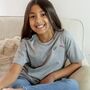 Kids Happiness Rainbow Embroidered T Shirt Grey, thumbnail 3 of 4