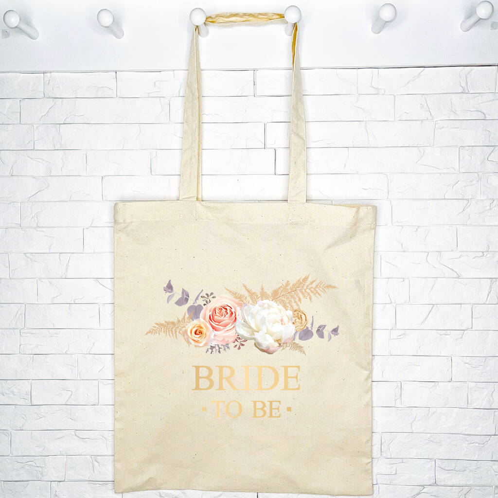 Bride To Be Pampas Grass And Gold Wedding Tote Bag, 1 of 2