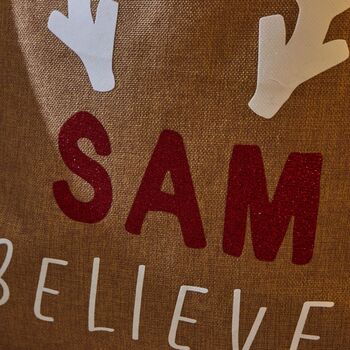 Personalised Believes Hessian Christmas Gift Sack, 3 of 4