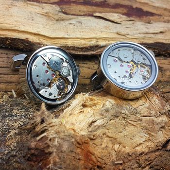 Watch Mechanism Cufflinks, Moving Parts And Glass Face, 2 of 8