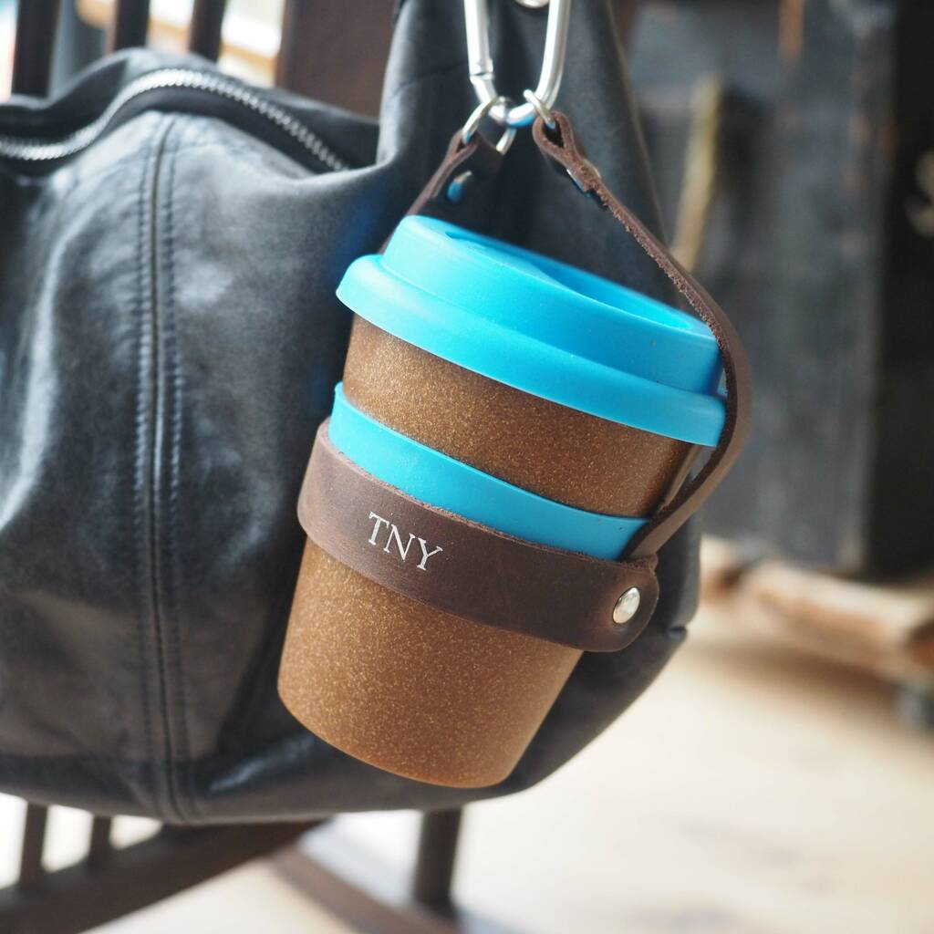 Personalised Reusable Cup And Carrier In Leather, 1 of 3