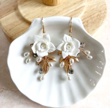 White Flower Bridal Earrings, 4 of 5