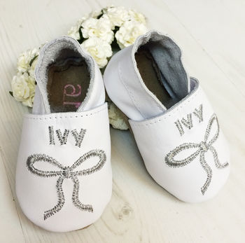 Personalised Silver Bow Christening Shoes, 3 of 9