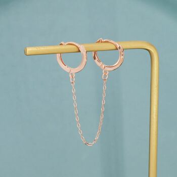 Double Piercing Huggie Hoop Earrings With Linking Chain, 2 of 11